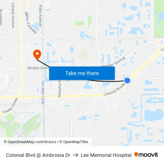 Colonial Blvd @ Ambrosia Dr to Lee Memorial Hospital map