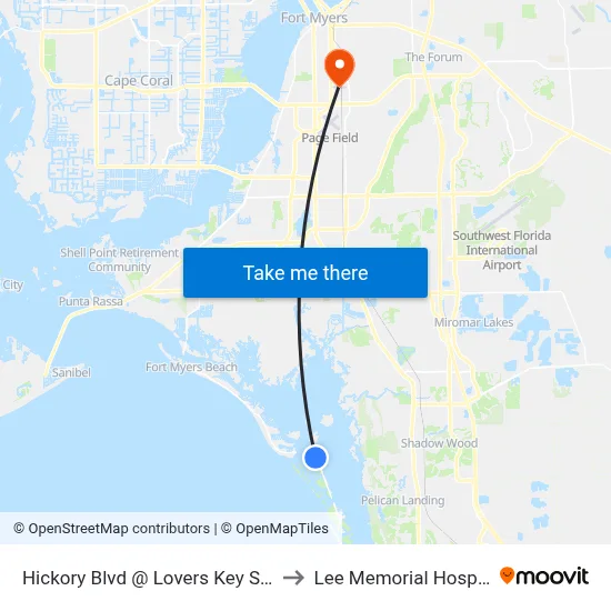 Hickory Blvd @ Lovers Key St Pk to Lee Memorial Hospital map