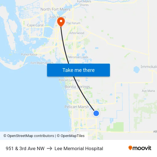 951 & 3rd Ave NW to Lee Memorial Hospital map