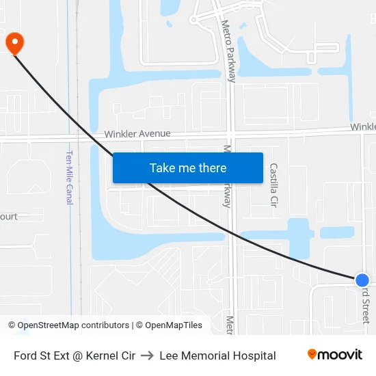 Ford St Ext @ Kernel Cir to Lee Memorial Hospital map