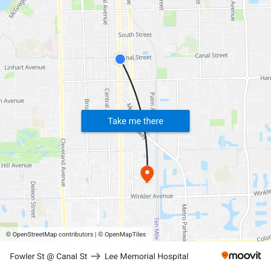 Fowler St @ Canal St to Lee Memorial Hospital map