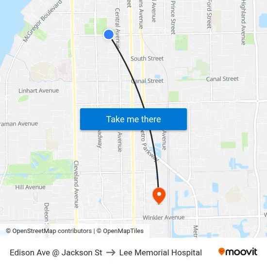 Edison Ave @ Jackson St to Lee Memorial Hospital map