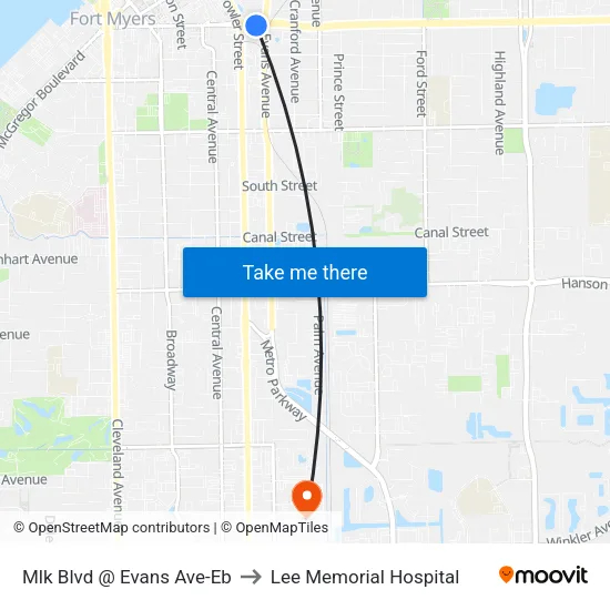 Mlk Blvd @ Evans Ave-Eb to Lee Memorial Hospital map