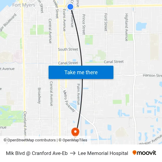 Mlk Blvd @ Cranford Ave-Eb to Lee Memorial Hospital map