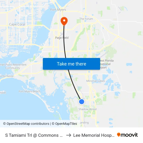 S Tamiami Trl @ Commons Way to Lee Memorial Hospital map