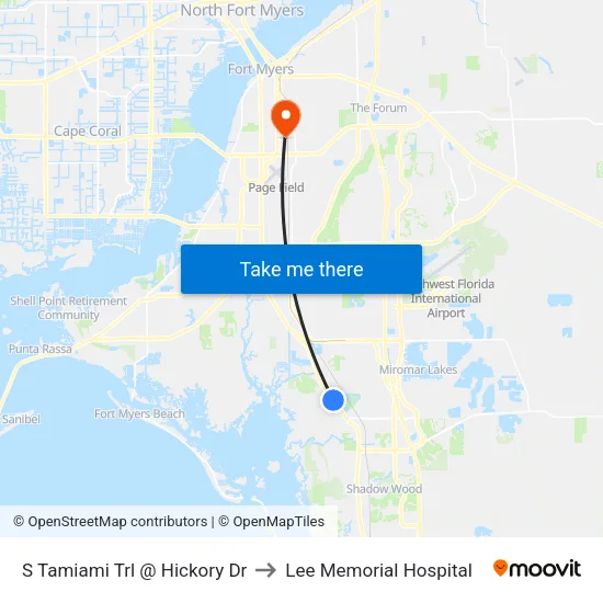 S Tamiami Trl @ Hickory Dr to Lee Memorial Hospital map