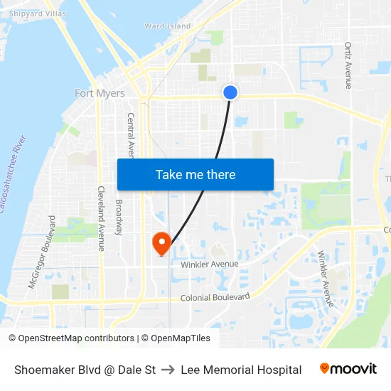 Shoemaker Blvd @ Dale St to Lee Memorial Hospital map