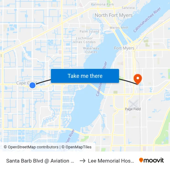 Santa Barb Blvd @ Aviation Pkwy to Lee Memorial Hospital map