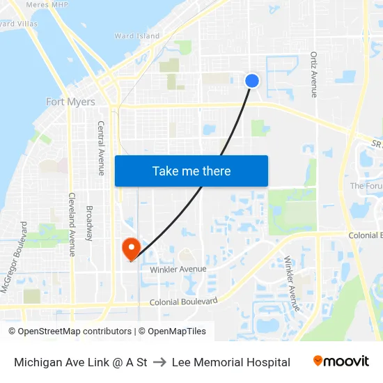 Michigan Ave Link @ A St to Lee Memorial Hospital map