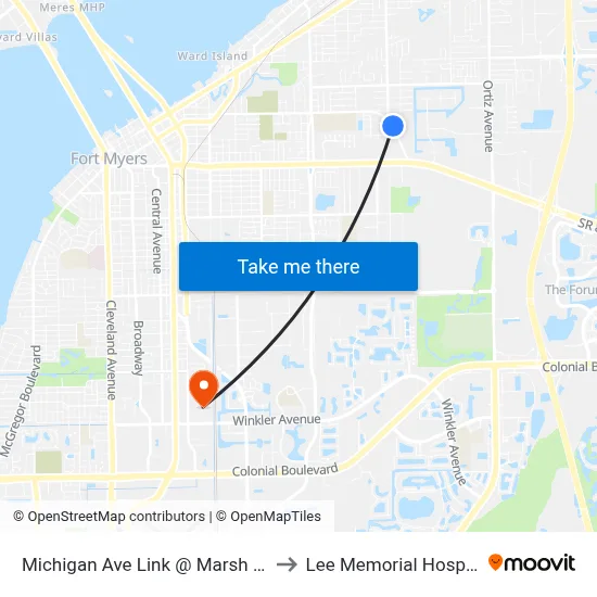 Michigan Ave Link @ Marsh Ave to Lee Memorial Hospital map