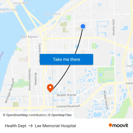 Health Dept to Lee Memorial Hospital map