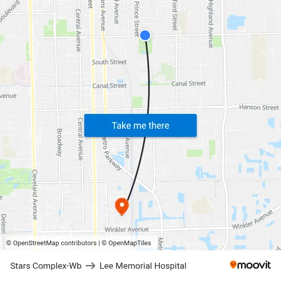 Stars Complex-Wb to Lee Memorial Hospital map