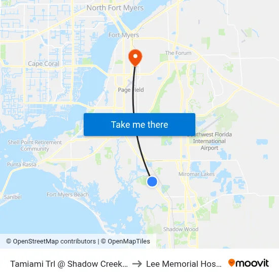Tamiami Trl @ Shadow Creek Blvd to Lee Memorial Hospital map