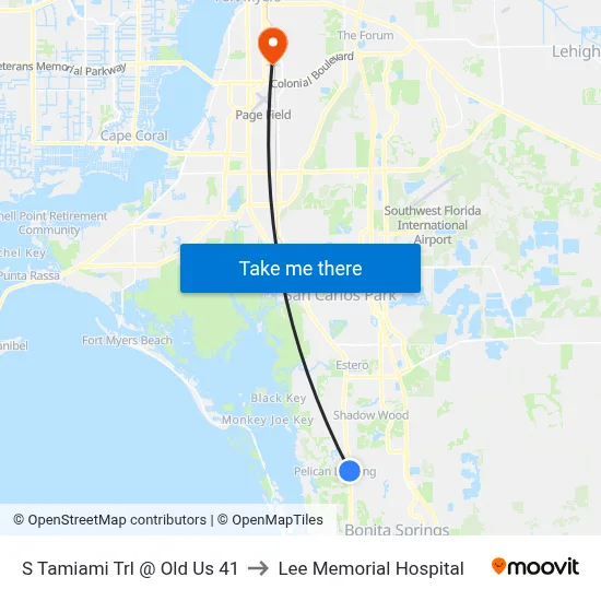 S Tamiami Trl @ Old Us 41 to Lee Memorial Hospital map