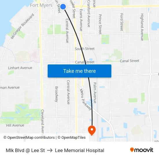 Mlk Blvd @ Lee St to Lee Memorial Hospital map