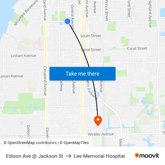 Edison Ave @ Jackson St to Lee Memorial Hospital map