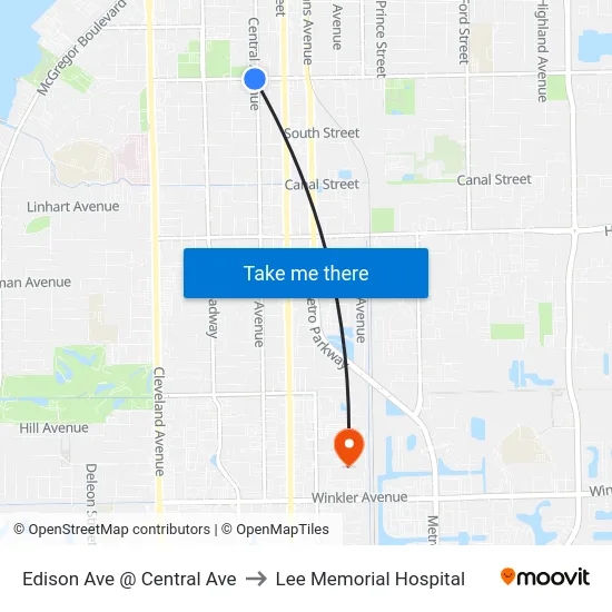Edison Ave @ Central Ave to Lee Memorial Hospital map