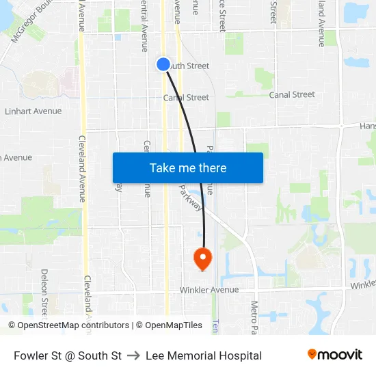 Fowler St @ South St to Lee Memorial Hospital map