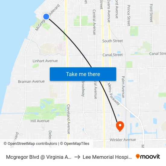 Mcgregor Blvd @ Virginia Ave to Lee Memorial Hospital map