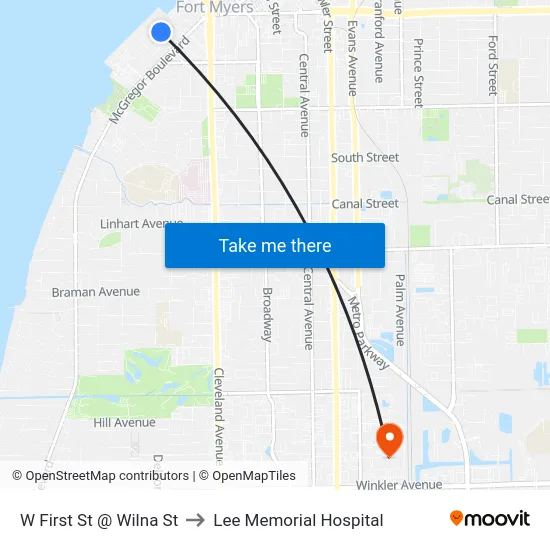 W First St @ Wilna St to Lee Memorial Hospital map
