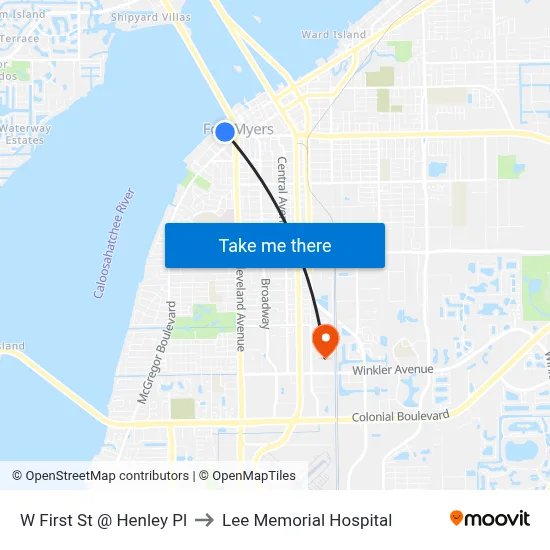 W First St @ Henley Pl to Lee Memorial Hospital map