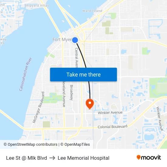 Lee St @ Mlk Blvd to Lee Memorial Hospital map