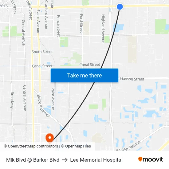 Mlk Blvd @ Barker Blvd to Lee Memorial Hospital map