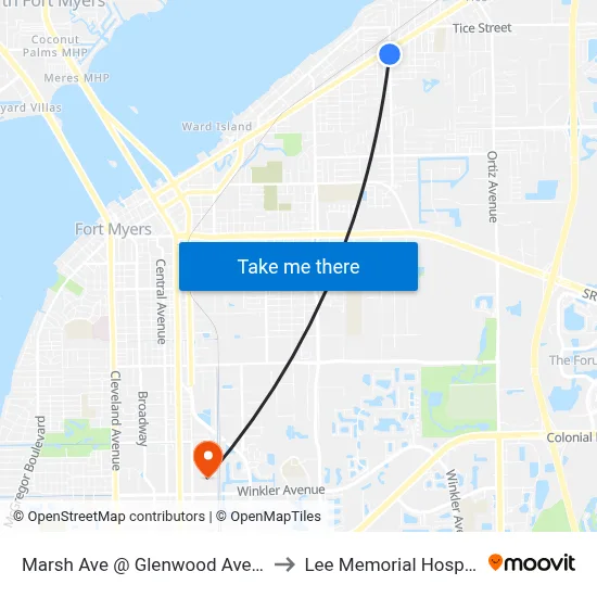 Marsh Ave @ Glenwood Ave-Nb to Lee Memorial Hospital map