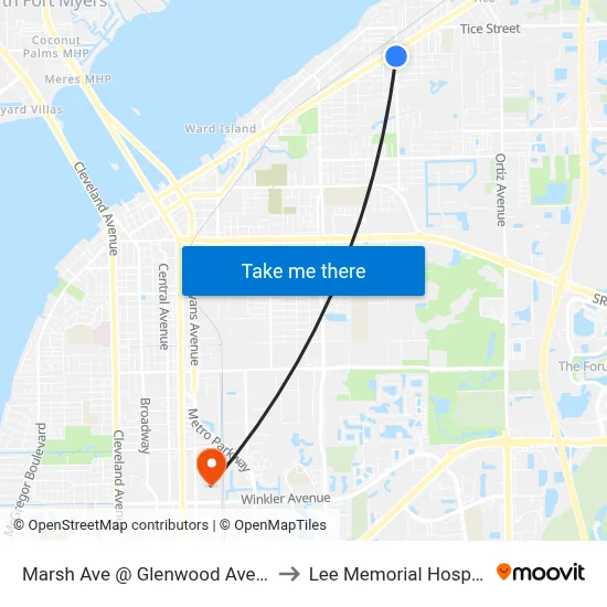 Marsh Ave @ Glenwood Ave-Sb to Lee Memorial Hospital map