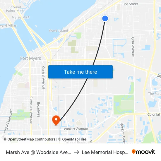 Marsh Ave @ Woodside Ave-Sb to Lee Memorial Hospital map