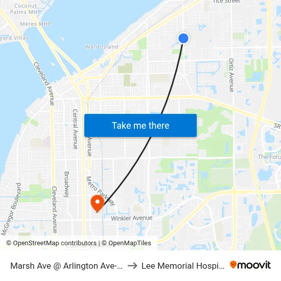Marsh Ave @ Arlington Ave-Sb to Lee Memorial Hospital map