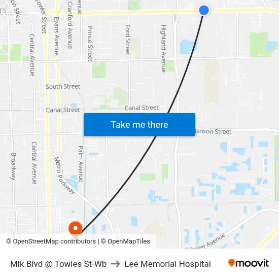 Mlk Blvd @ Towles St-Wb to Lee Memorial Hospital map