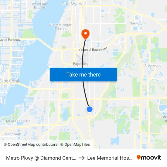 Metro Pkwy @ Diamond Centre Ct to Lee Memorial Hospital map