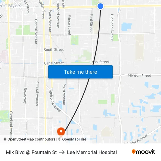 Mlk Blvd @ Fountain St to Lee Memorial Hospital map