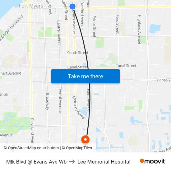 Mlk Blvd @ Evans Ave-Wb to Lee Memorial Hospital map