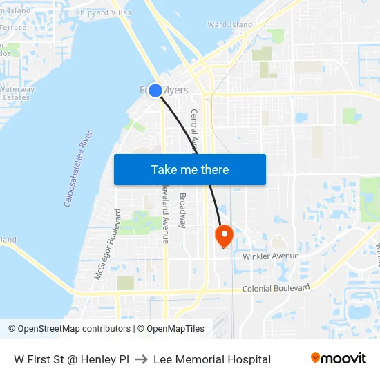 W First St @ Henley Pl to Lee Memorial Hospital map