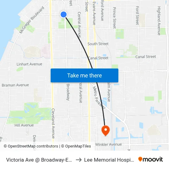 Victoria Ave @ Broadway-Eb1 to Lee Memorial Hospital map