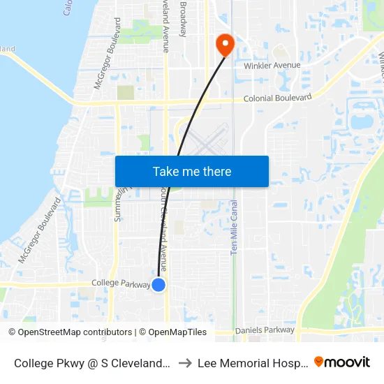 College Pkwy @ S Cleveland Ave to Lee Memorial Hospital map