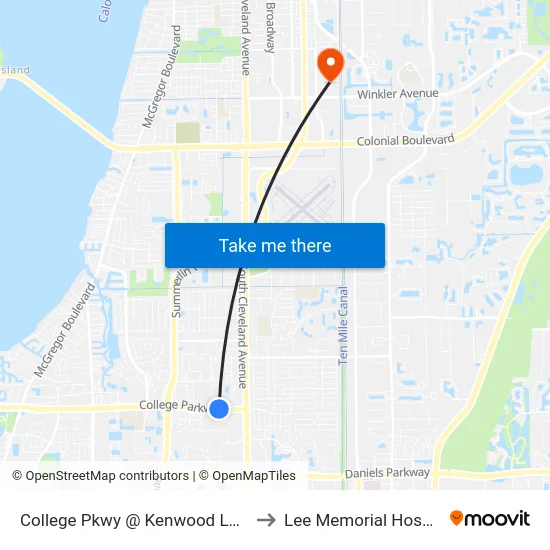 College Pkwy @ Kenwood Ln-Wb to Lee Memorial Hospital map