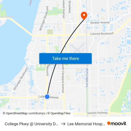 College Pkwy @ University Dr-Eb to Lee Memorial Hospital map