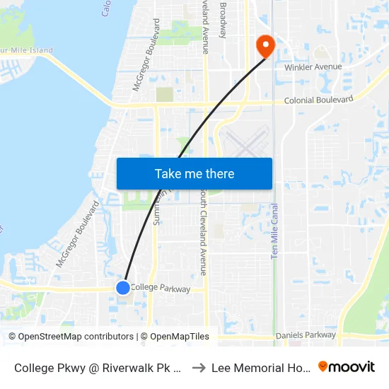 College Pkwy @ Riverwalk Pk Blvd-Eb1 to Lee Memorial Hospital map