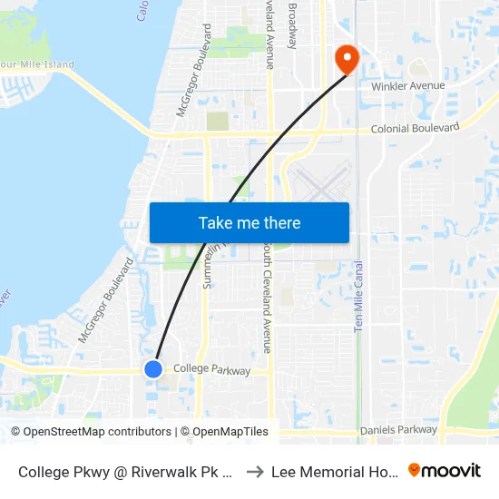 College Pkwy @ Riverwalk Pk Blvd-Eb2 to Lee Memorial Hospital map