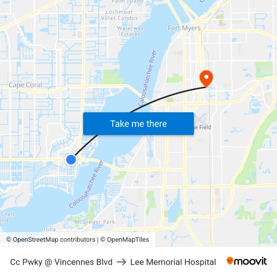 Cc Pwky @ Vincennes Blvd to Lee Memorial Hospital map