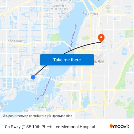 Cc Pwky @ SE 10th Pl to Lee Memorial Hospital map