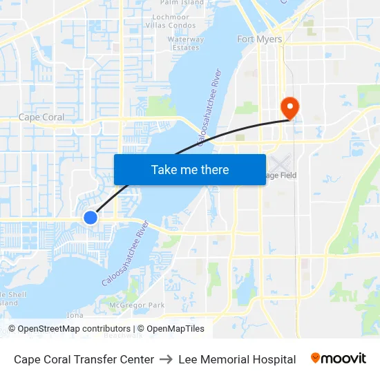 Cape Coral Transfer Center to Lee Memorial Hospital map