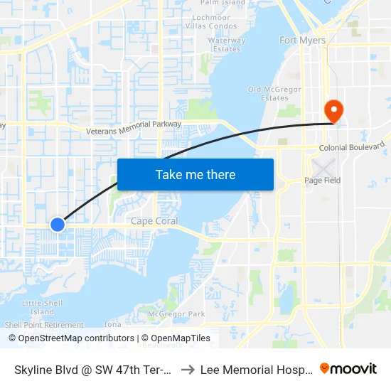 Skyline Blvd @ SW 47th Ter-Nb1 to Lee Memorial Hospital map