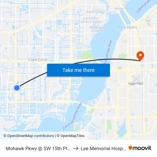 Mohawk Pkwy @ SW 15th Pl-Wb to Lee Memorial Hospital map
