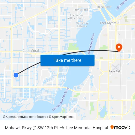 Mohawk Pkwy @ SW 12th Pl to Lee Memorial Hospital map