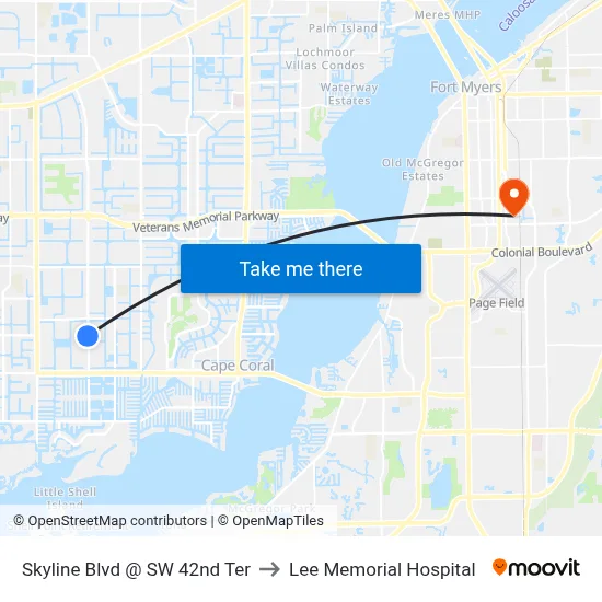 Skyline Blvd @ SW 42nd Ter to Lee Memorial Hospital map
