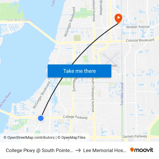 College Pkwy @ South Pointe Blvd to Lee Memorial Hospital map